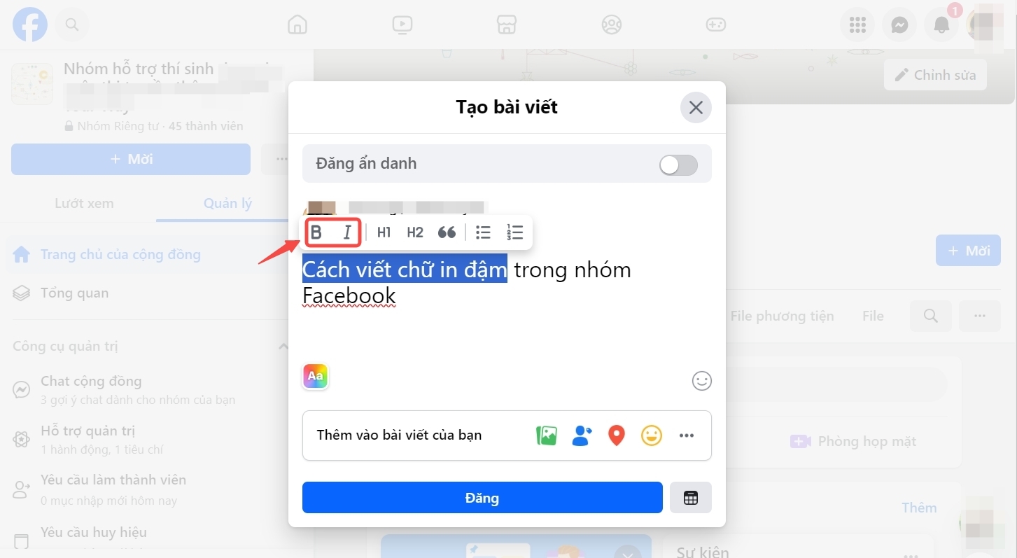 Cách viết chữ in đậm trên bài đăng facebook